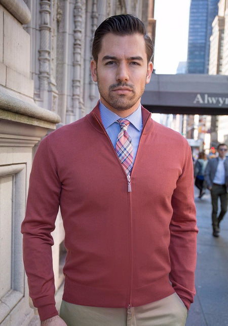 Nylon Front Full Zip Sweater