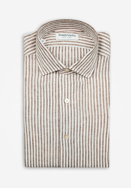 Brown Striped Linen Sport Shirt