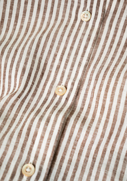 Brown Striped Linen Sport Shirt