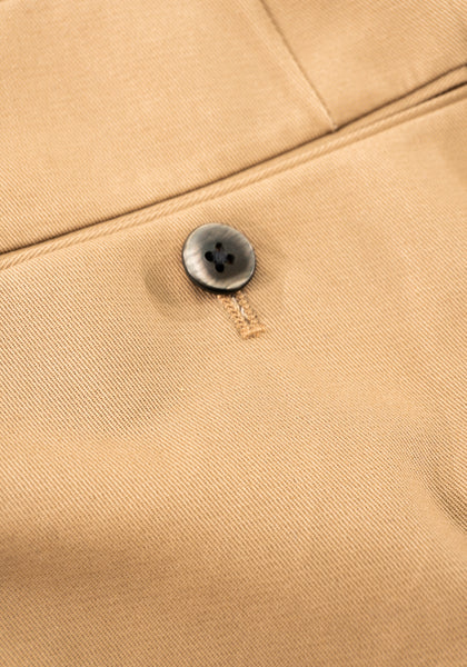 Khaki Cotton Twill Pleated Trousers