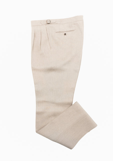 Khaki Cotton Twill Pleated Trousers