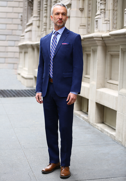Navy blue top linen suit mens