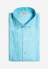 Aqua Striped Linen Shirt