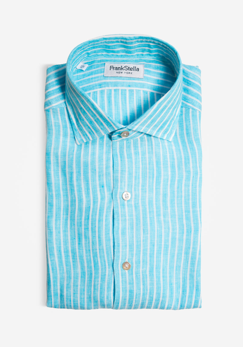 Aqua Striped Linen Shirt