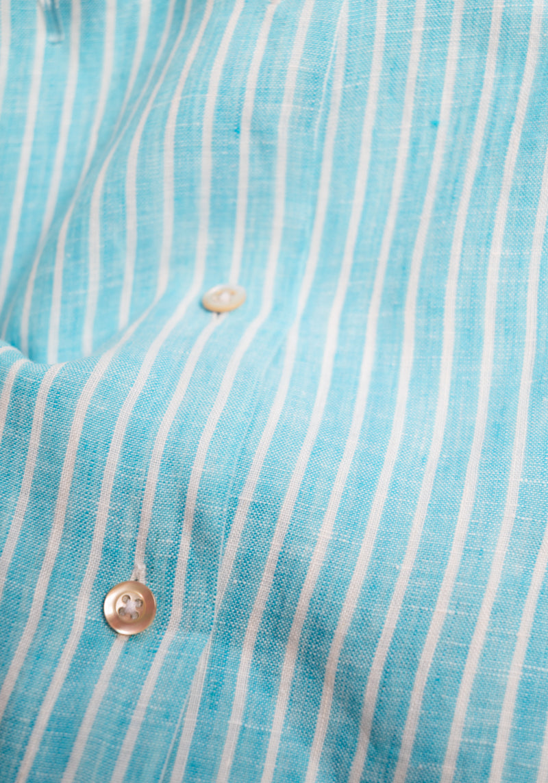 Aqua Striped Linen Shirt