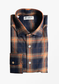 Navy Orange Plaid Sport Shirt