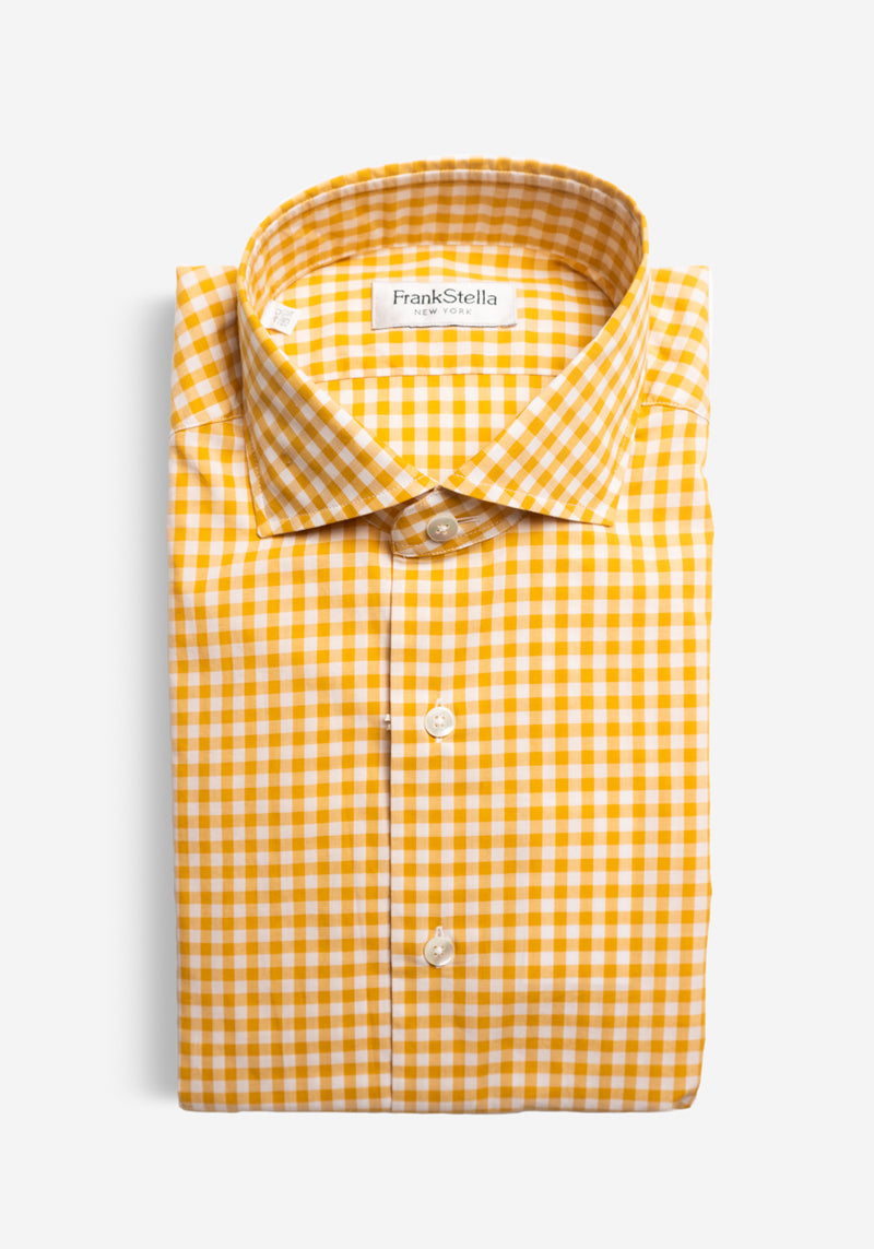 mens yellow gingham dress shirt J.McLaughlin Men's Club Classic Fit Shirt in Gingham Yellow/White, Size Medium