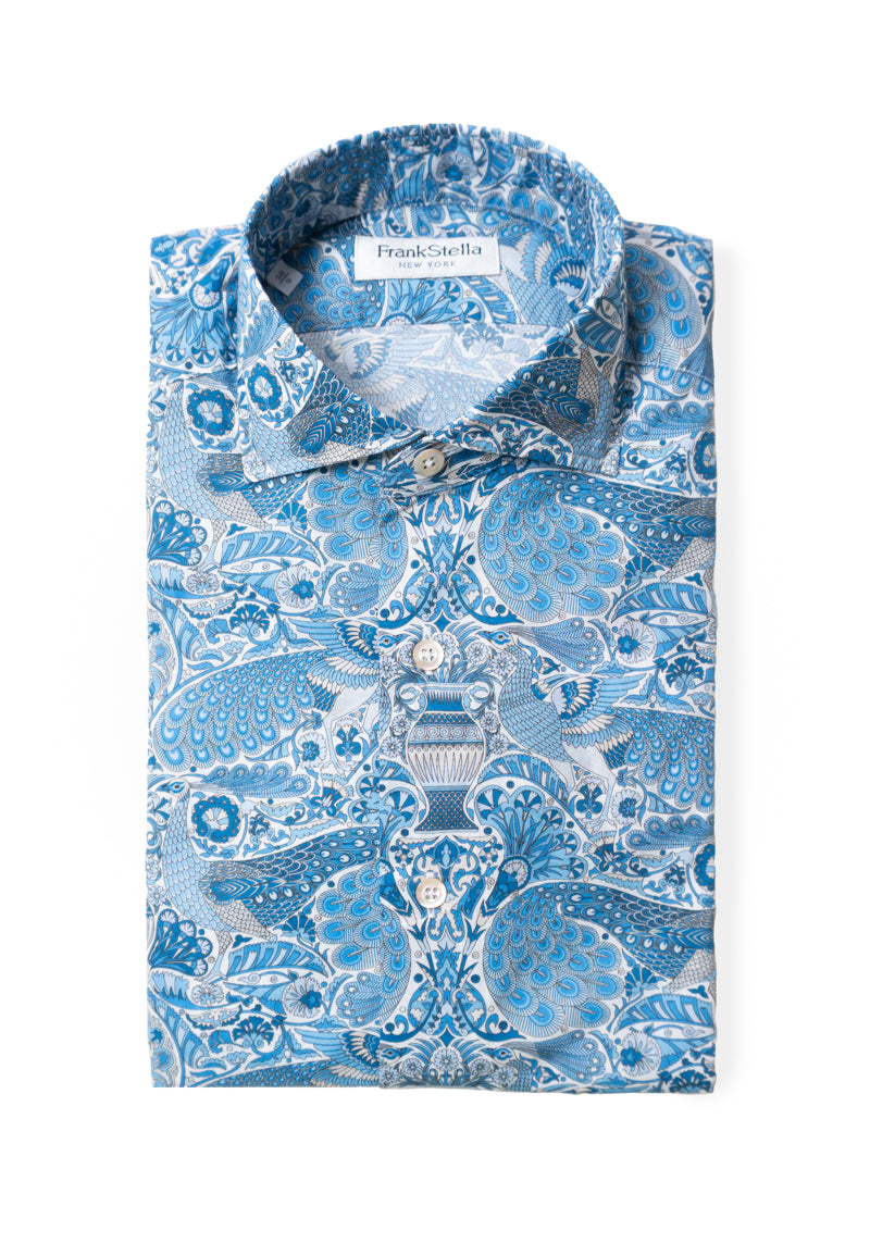 peacock dress shirt Hisdern Men's Peacock Blue Splicing Dress Shirt For Office Wear 3XL