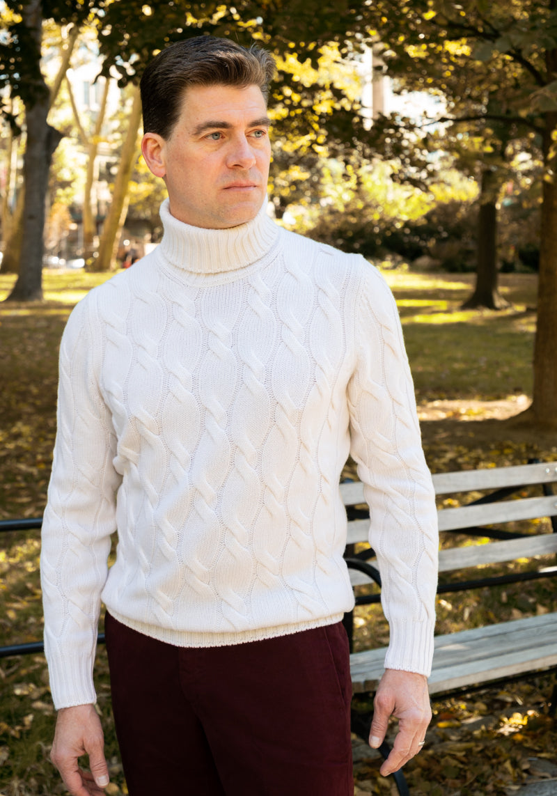Pure Cashmere Cable-Knit Turtleneck Sweater