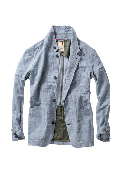 Light blue jacket with a collar on a white background