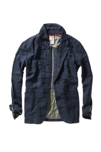 Blue denim jacket on a white background