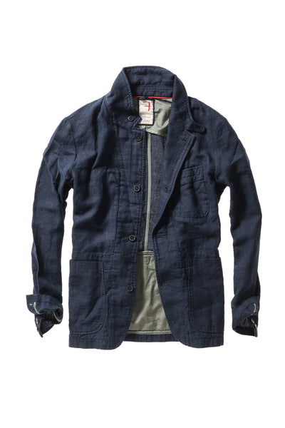 Blue denim jacket on a white background