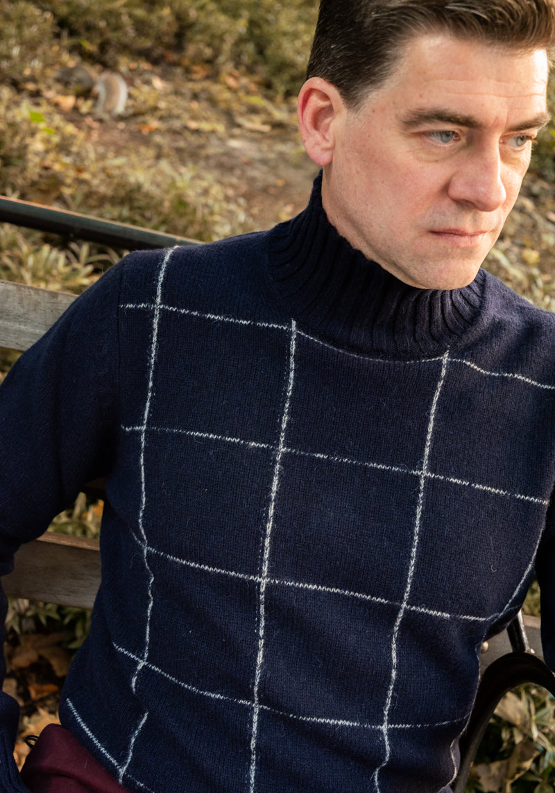 Windowpane Mockneck Sweater