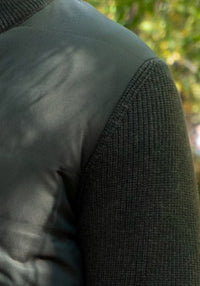 Nylon Front Full Zip Sweater Jacket