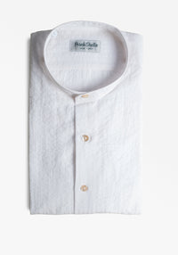 White Seersucker Stand Collar Shirt