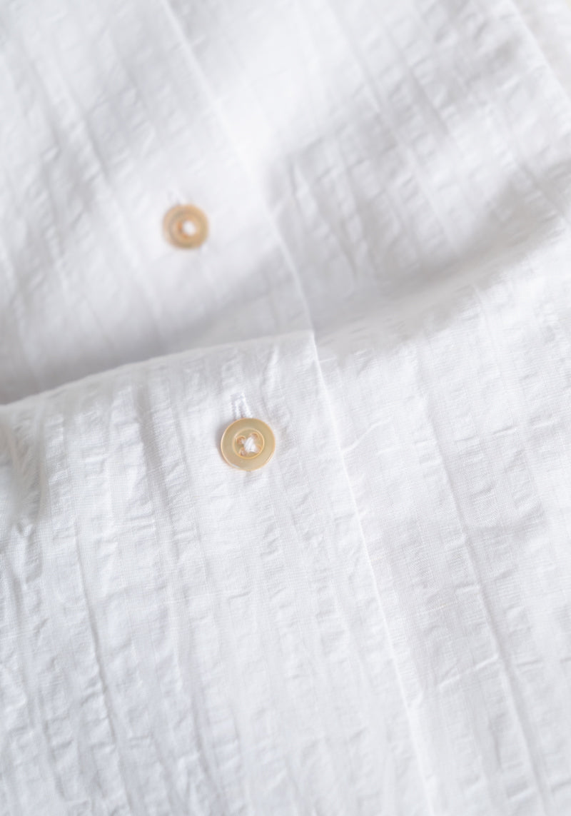 White Seersucker Stand Collar Shirt