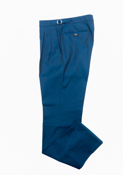 Bright Navy Cotton Twill Pleated Trousers