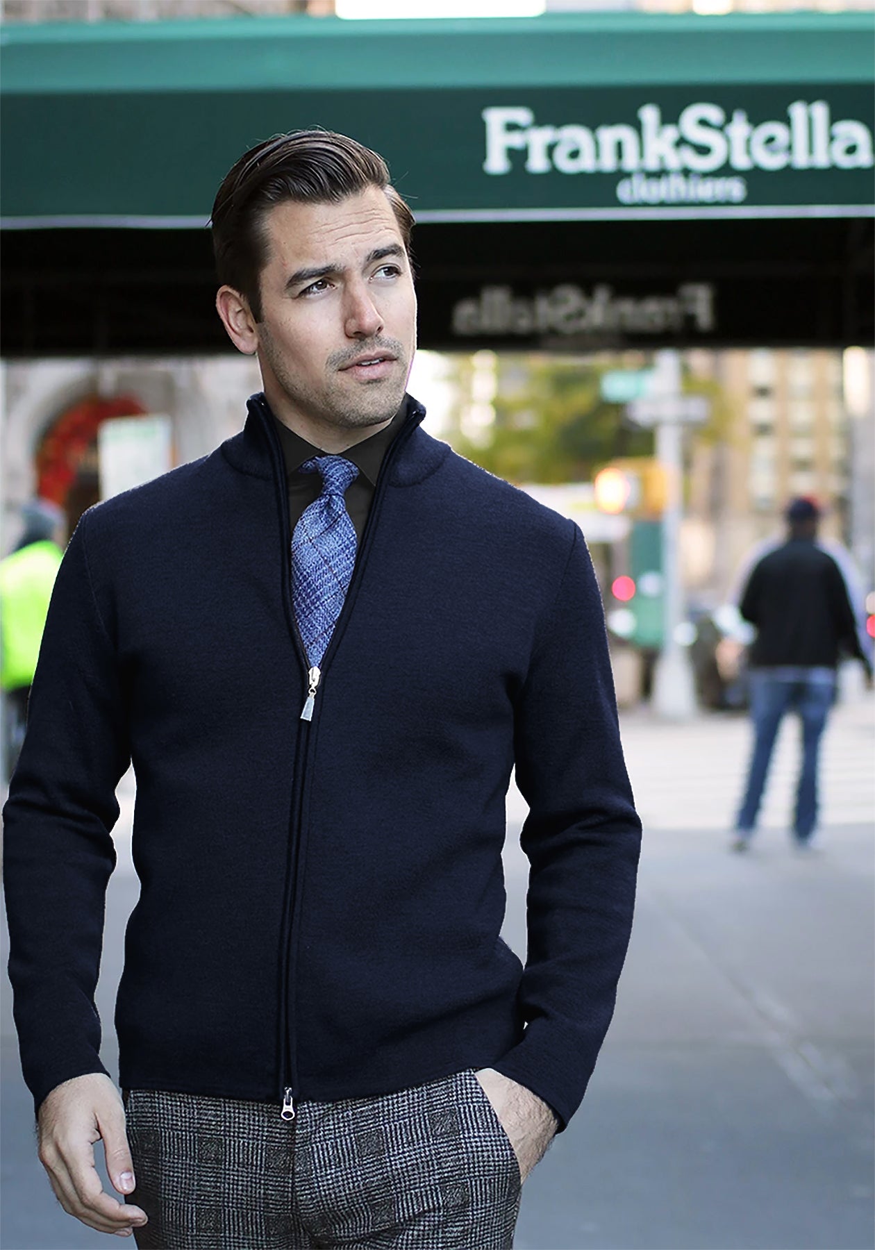 GRAN SASSO 切替 ジップブルゾン ドライバーズニット ネイビー 50 Full Zip Merino Sweater - Frank Stella Clothiers
