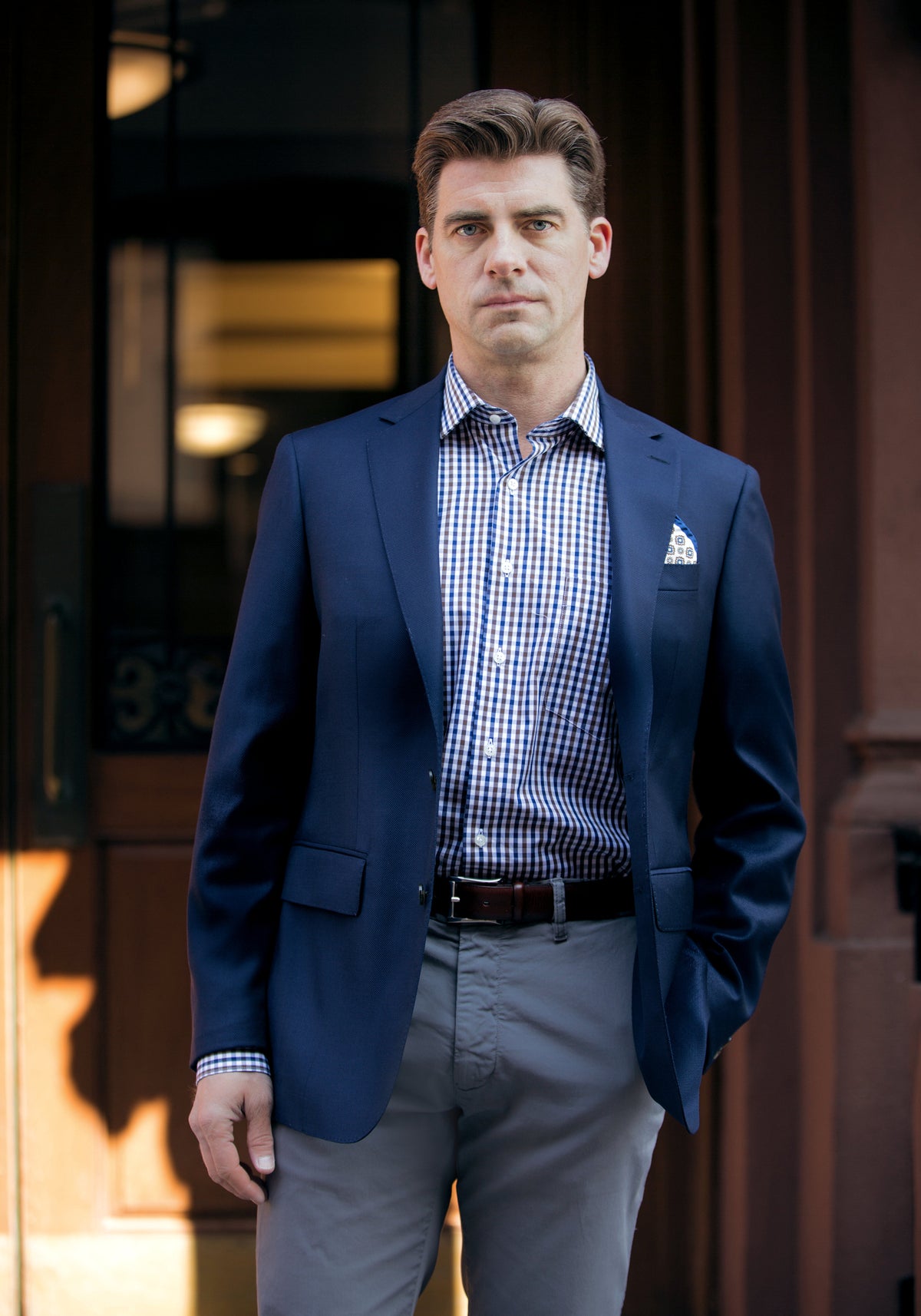 Frank Stella Classic Hopsack Navy Blazer - Frank Stella Clothiers