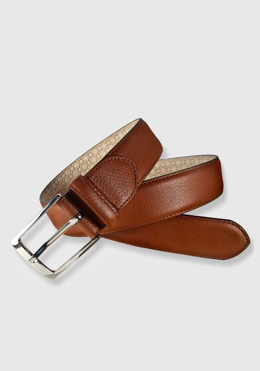 Leyva Grain Leather Belt brown - Frank Stella Clothiers
